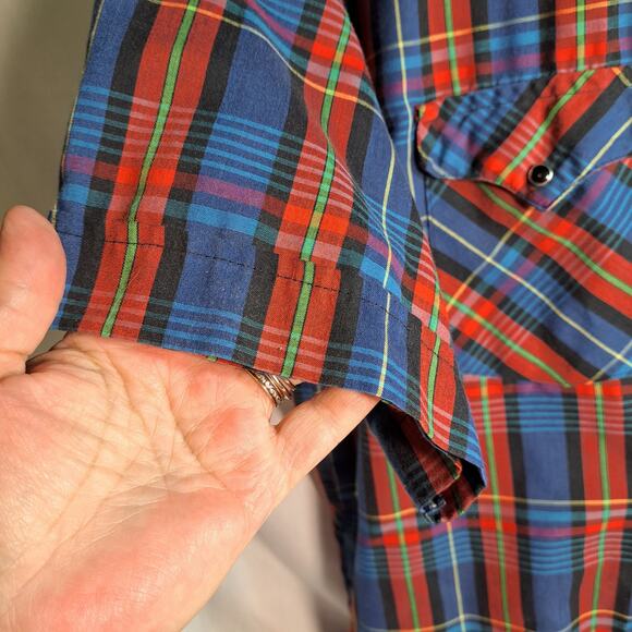 Authentic Vtg Panhandle Slim Western Shirt Pearl Snap Buttons Mens Size 17 Plaid - Picture 5 of 8